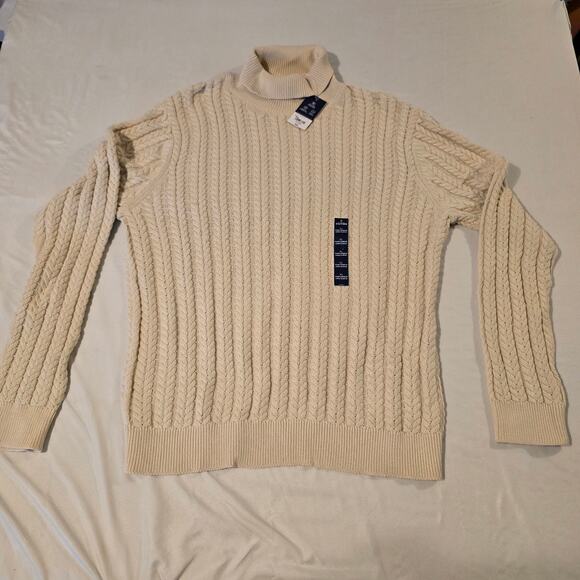 Stafford Mens XL cream cable knit turtle neck nwt - Picture 2 of 6